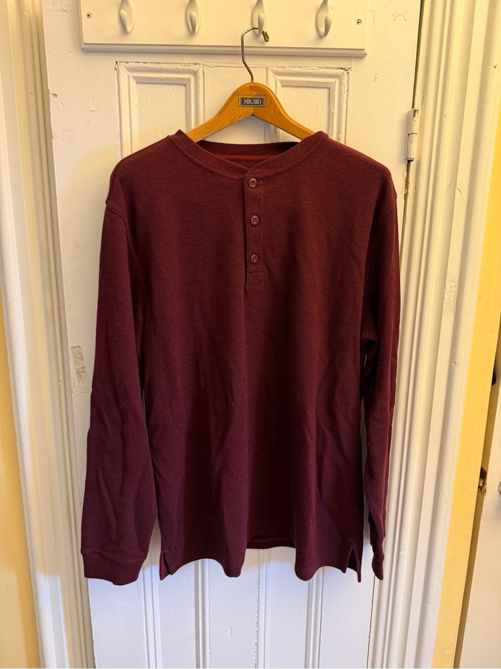 Men's Long-Sleeve Henley Shirt - Burgundy ll bean traditional fit xl